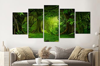 Karo-art Schilderij -Magisch bos II, groen, 5 luik, 200x100cm, Premium print