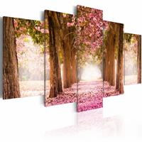 Karo-art Schilderij - Bos in het Roze, 5luik , bruin , premium print op canvas