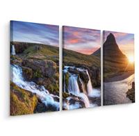 Karo-art Schilderij - Kirkjufell, Kerkberg, berg in IJsland, 3 luik, premium print