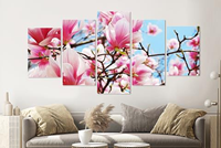 Karo-art Schilderij - Roze magnolia in volle bloei, 5 luik, 200x100cm