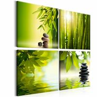 Karo-art Schilderij - 4 keer Zen, Groen, 4luik , premium print op canvas