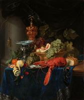 Karo-art Pieter de Ring - Stilleven met een gouden bokaal 70x90cm, Rijksmuseum, premium print, print op canvas, oude meester