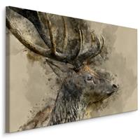 Karo-art Schilderij - Hert met gewei, print op canvas, 4 maten, premium print