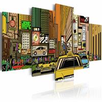 Karo-art Schilderij - New York City - Cartoon, Multi-gekleurd, 5luik, premium print