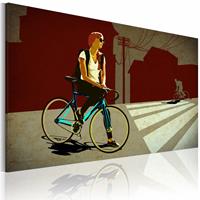 Karo-art Schilderij - City Trip, Op de fiets, Rood/beige, 1luik, premium print