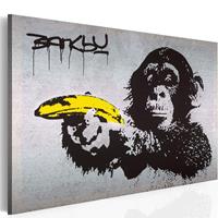 Artgeist Stop of de aap zal schieten Banksy Leinwandbild 60x40cm