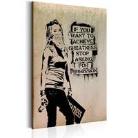 Karo-art Schilderij - Graffiti Slogan by Banksy, Beige/Zwart