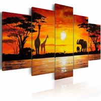 Karo-art Schilderij - Hot Safari - Afrika, Oranje/Geel,  5luik, wanddecoratie