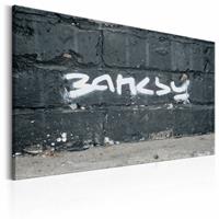 Karo-art Schilderij - Banksy Handtekening , zwart wit , wanddecoratie , premium print op canvas