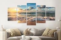 Karo-art Schilderij -Zonsondergang op het strand II, 5 luik, 200x100cm, Premium print