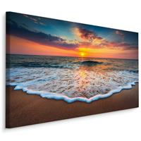 Karo-art Schilderij - Zonsondergang op de zee , Wanddecoratie , Premium print