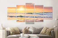 Karo-art Schilderij -Zonsondergang op het strand, 5 luik, 200x100cm, Premium print