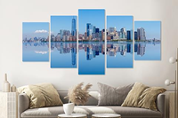 Karo-art Schilderij - New York City skyline weerspiegeling, 5 luik, 200x100cm