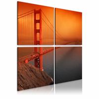 Karo-art Schilderij - San Francisco - Golden Gate Bridge, Oranje/Rood,  4luik, wanddecoratie