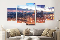 Karo-art Schilderij - Nacht skyline centrum van Amsterdam, premium print, 5 luik, 200x100cm