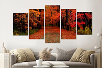 Karo-art Schilderij -Herfst bos, rood, 5 luik, 200x100cm, Premium print