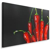 Karo-art Schilderij - Chili pepers (print op canvas), rood/zwart, wanddecoratie, scherp geprijsd