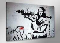 Karo-art Schilderij - Banksy Mona Lisa, Zwart-Wit, 80X60cm, 1luik