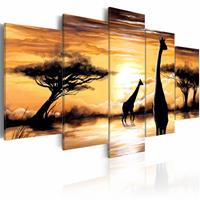 Karo-art Schilderij - Mooi Afrika, Giraffe, Geel, 5luik, wanddecoratie