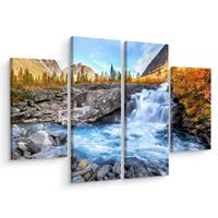 Karo-art Schilderij - Prachtig landschap met waterval, 4 luik, premium print