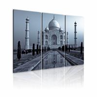 Karo-art Schilderij - Taj Mahaj in de nacht, India, 3luik, grijs/blauw, wanddecoratie