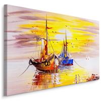 Karo-art Schilderij - Schepen bij zonsondergang, 4 maten, multi-gekleurd, premium print