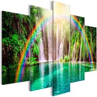 Karo-art Schilderij - Regenboog bij Waterval, 5luik, 225x100