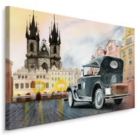 Karo-art Schilderij - Oldtimer in de stad , print op canvas, Premium print