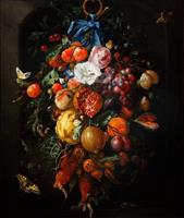 Karo-art Afbeelding op acrylglas - Festoen van vruchten en bloemen, Jan davidsz de Heem