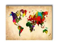 Karo-art Schilderij - Wereldkaart in kleur, Multi-gekleurd, 40X30cm, 1luik