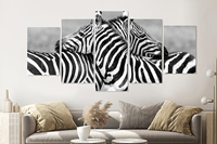 Karo-art Schilderij - Zebra liefde in zwart en wit, 5 luik, 200x100cm