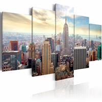 Karo-art Schilderij - New York City - Zonsopkomst, Multi-gekleurd, 5luik, wanddecoratie