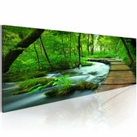 Karo-art Schilderij - Pad door het bos III , groen bruin , premium print op canvas