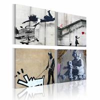 Karo-art Schilderij - Banksy - Originele Ideeën, 4luik , wanddecoratie , premium print op canvas