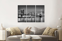 Karo-art Schilderij - Brooklyn Bridge in zwart en wit, 3 luik, 120x80cm premium print