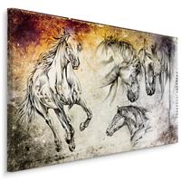 Karo-art Schilderij - Geschilderde Paarden , Wanddecoratie , Premium print