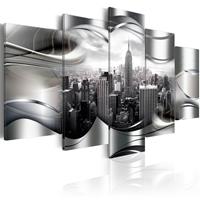 Karo-art Schilderij - Platinum New York , platinum look , 5 luik