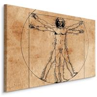 Karo-art Schilderij - Vitruviusman, Leonardo da Vinci (print op canvas), beige, 4 maten, wanddecoratie