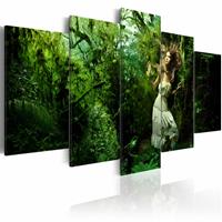 Karo-art Schilderij - Verdwaald in het Bos, Groen, 5luik, premium print