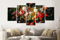 Karo-art Schilderij -Slinger van Bloemen en fruit, 5 luik, 2 maten, Premium print