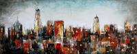 Karo-art Schilderij - Handgeschilderd - Stads Skyline, 60x150