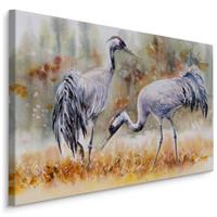 Karo-art Schilderij - Kraanvogels op een veld (print op canvas), 4 maten, multi-gekleurd, premium print