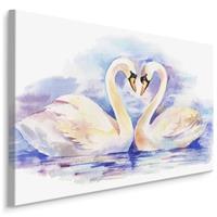 Karo-art schilderij - Verliefde zwanen (print op canvas), 4 maten, blauw/wit, wanddecoratie