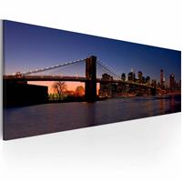 Karo-art Schilderij - Brooklyn Brug - panorama, New York, Blauw/Oranje, 120X40 wanddecoratie