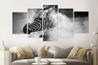 Karo-art Schilderij -Zebra in het stof, 5 luik, 200x100cm, premium print