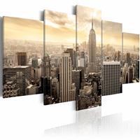 Karo-art Schilderij - New York City - Zonsopkomst, 5luik, beige, premium print