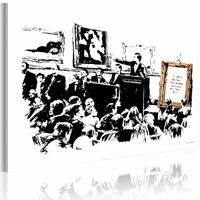 Karo-art Schilderij - Banksy - Morons, Zwart-Wit , wanddecoratie , premium print op canvas