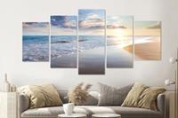 Karo-art Schilderij -Zonsondergang op het strand III, 5 luik, 200x100cm, Premium print