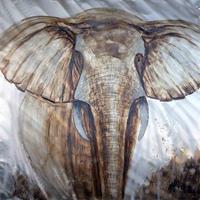 Karo-art Schilderij -Handgeschilderd - Olifant - bruin wit - 100x100cm