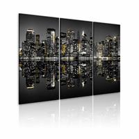 Premium print Schilderij - New York City - Glinsterend, Goud/grijs, 3luik
